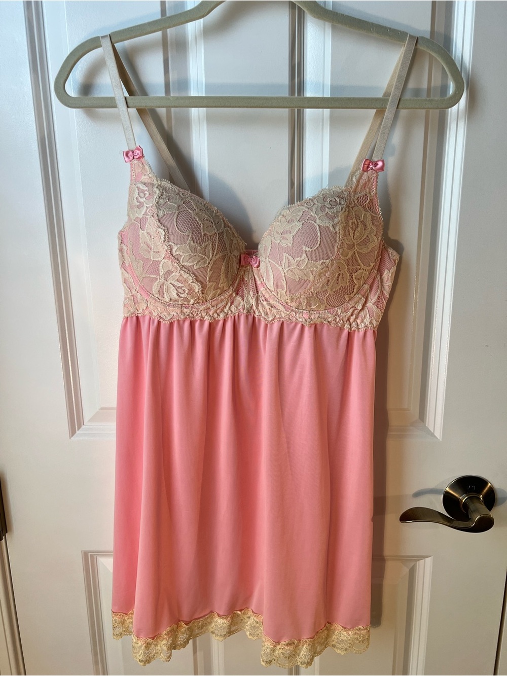 Native Intimates Pink Chemise with beige Lace Accents